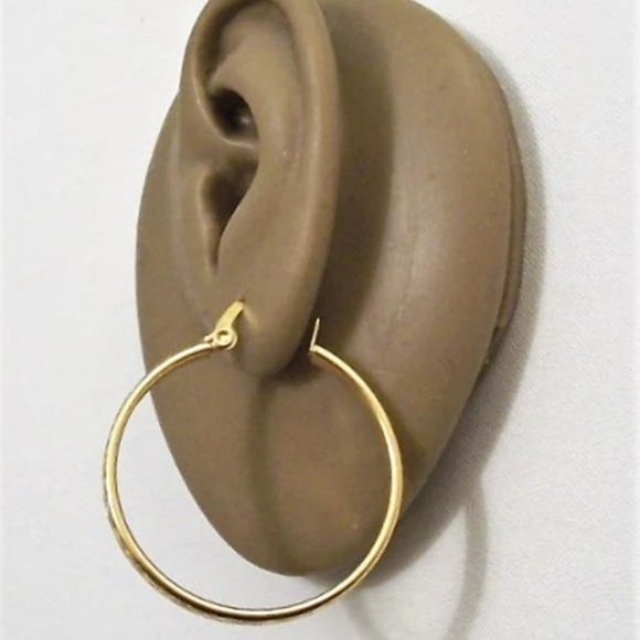 Shell Imprinted Hoops Pierced Post Stud Earrings Gold Tone Vintage 35mm - Picture 4 of 6